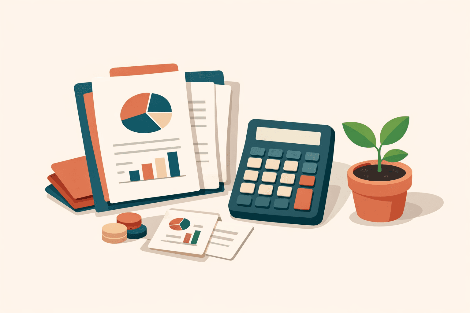 Ilustração de documentos financeiros organizados