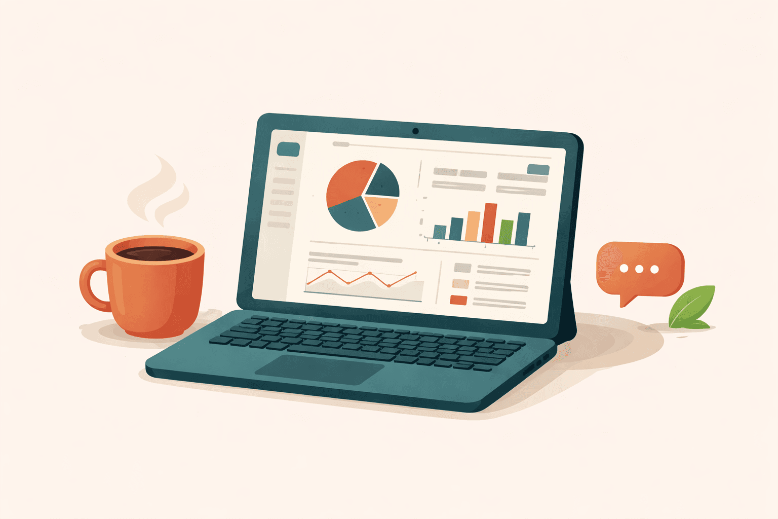 Ilustração de um computador com um gráfico de satisfação dos clientes